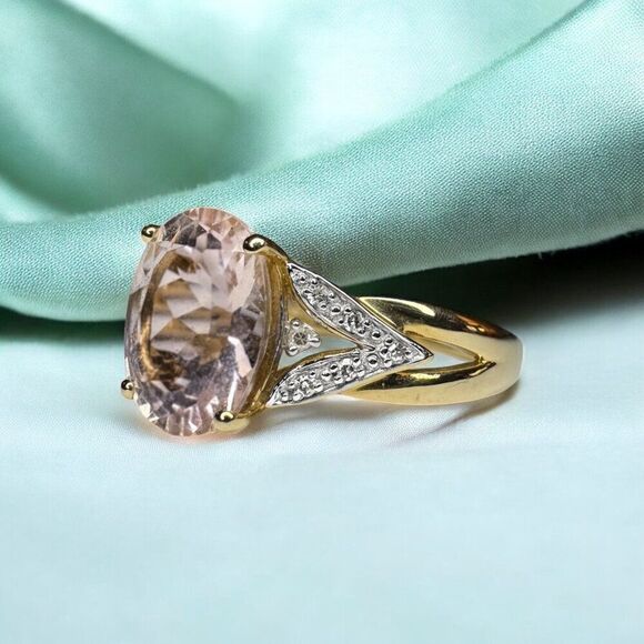 14K Gold- Natural Morganite & Diamond Ring - 2.35CTTW -Size 7- Oval Cut - 3g - Picture 13 of 16